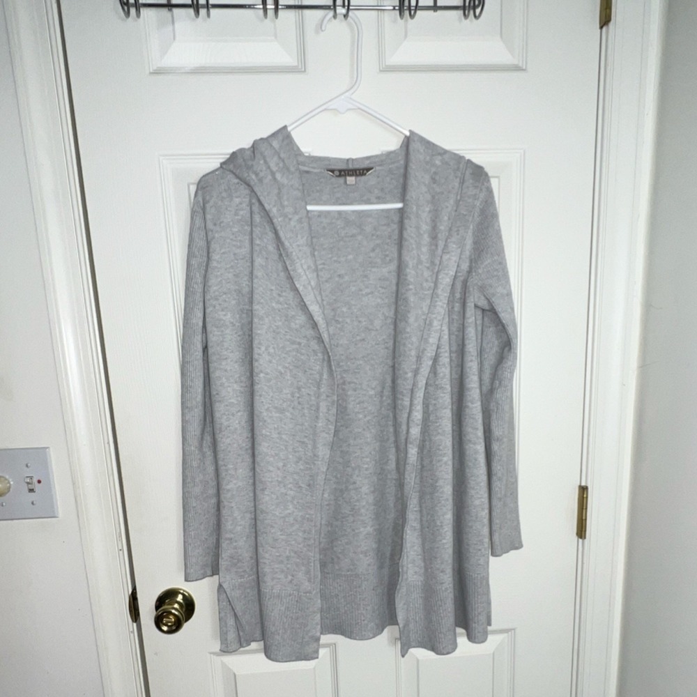 Athleta Gray Hooded Open Front Cardigan Sweater Ribbed Knit - XS